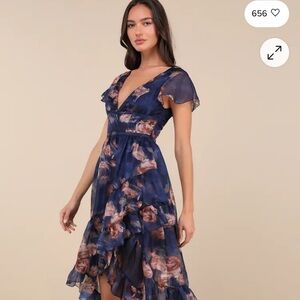 Lulu's Navy Floral Asymmetrical Dress NWT Medium